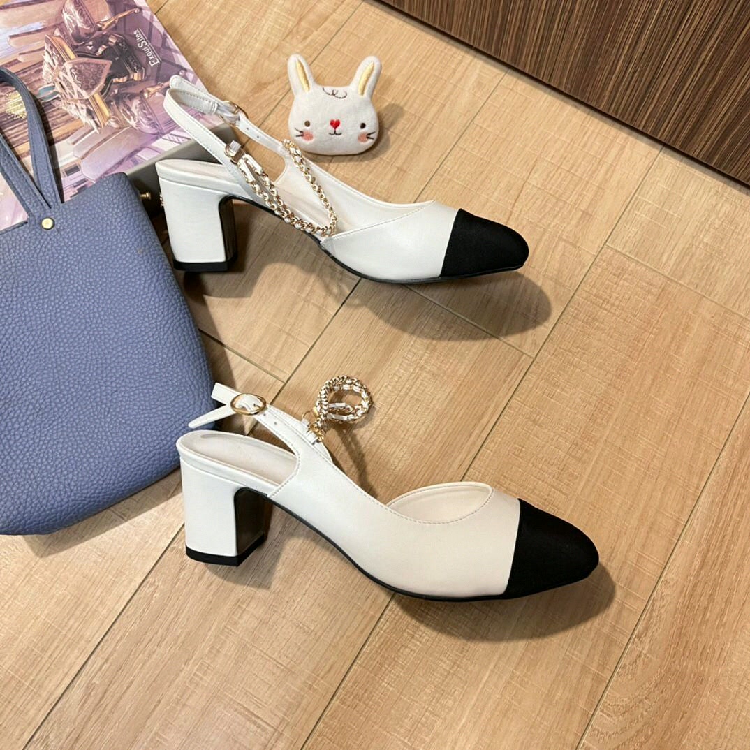 Sandals - Sapatos Femininos Slingback Bicolor Preto e