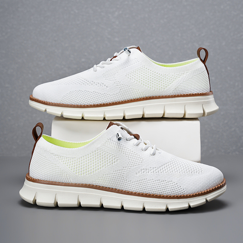 Novos Tênis Casuais Masculinos - Knit Fabric Lace Up Sneakers avaliação e preço
