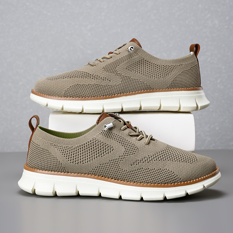 Novos Tênis Casuais Masculinos - Knit Fabric Lace Up Sneakers avaliação e preço